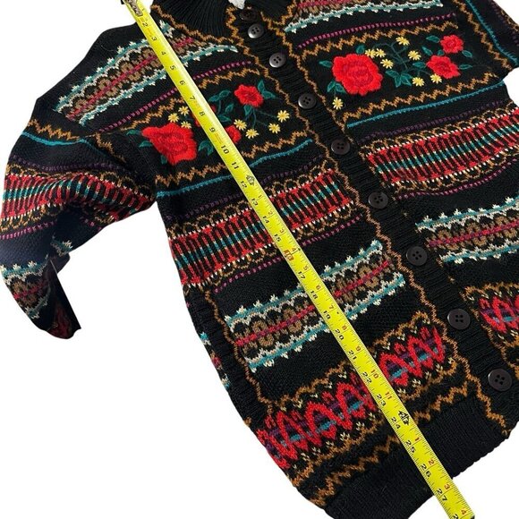 Manos Alpaca Men Cardigan Sweater Size S Floral Embroidered Button Down Front - Picture 11 of 11